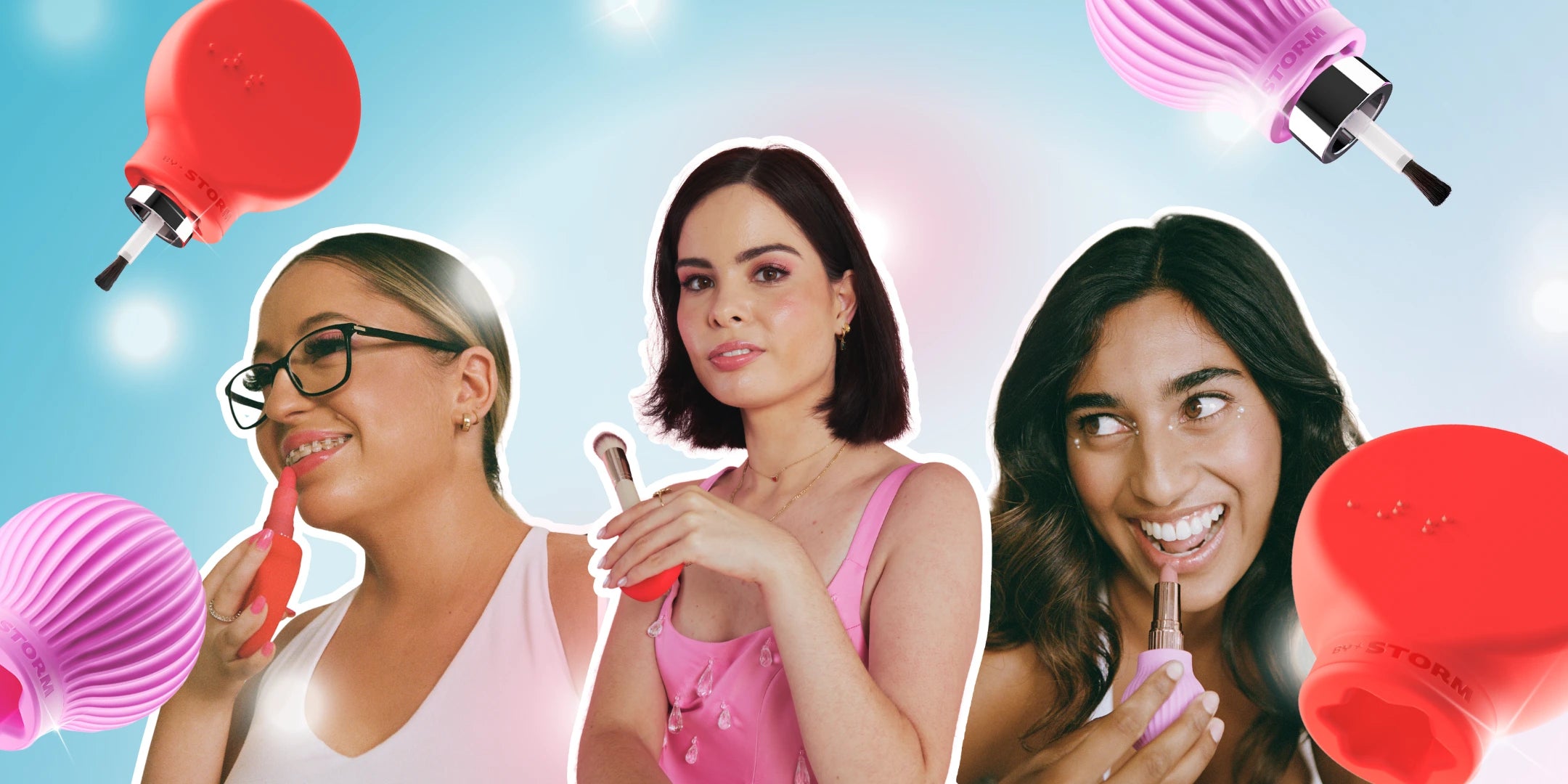 three disabled women hold bystorm adaptive beauty tools