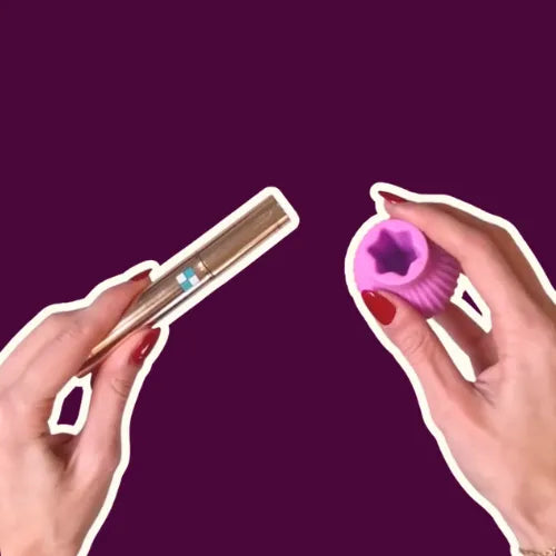 Step 2: Find the grip opening 

Hold the Betty or Margie grip in one hand. Feel for the star-shaped hole on the underside — that’s where the lid will go.