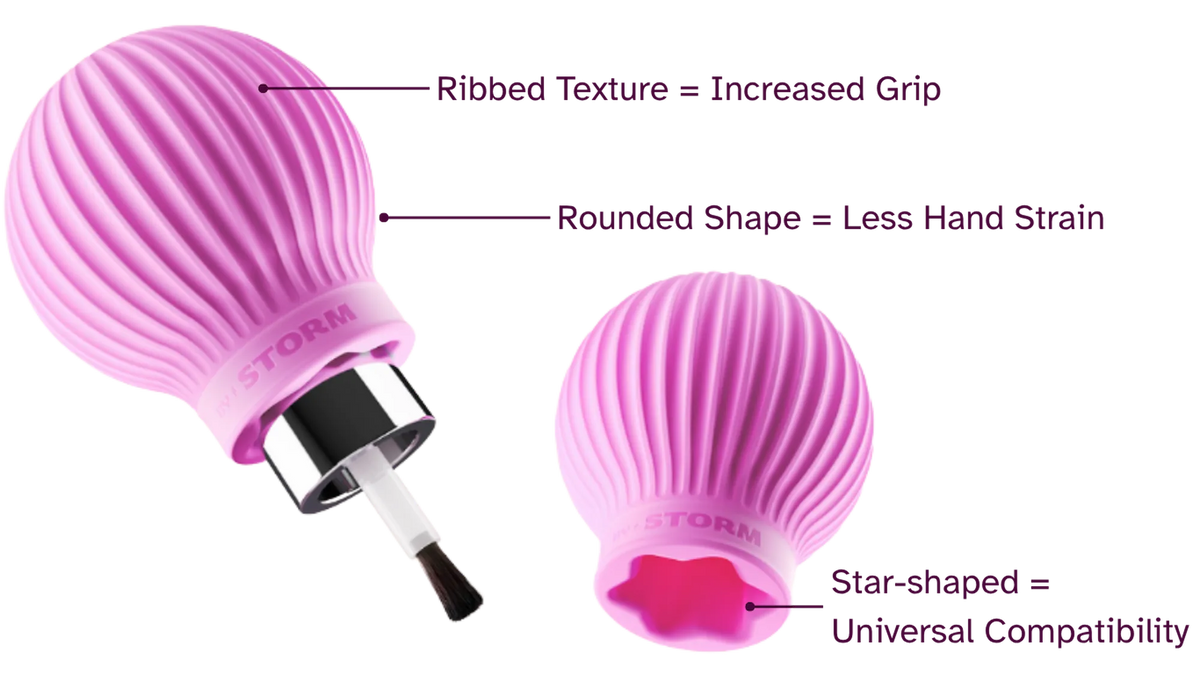 Betty, a ball-shaped adaptive makeup grip tool by ByStorm for improved control and easier makeup application