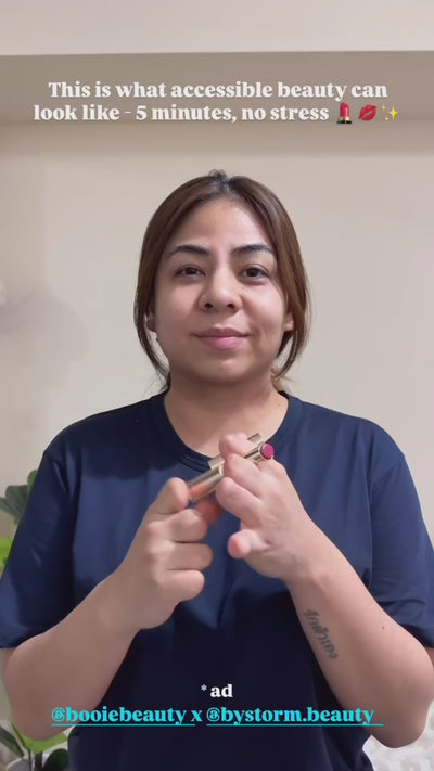 A video product review of ByStorm Beauty Betty and Margie being tested on different makeup like lipstick and mascara wand.